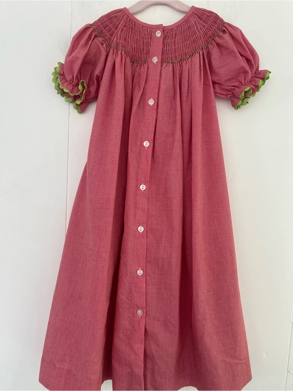 Girls' Red Gingham Smocked Bishop Dress FAIRIES size 4-5